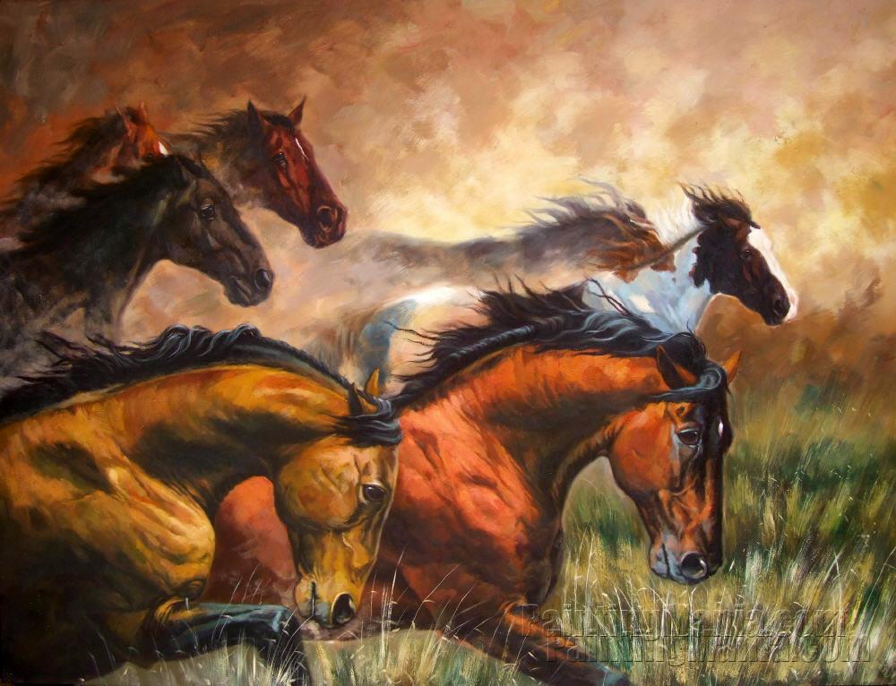 1000x766 Galloping Horses - Horse Galloping Painting