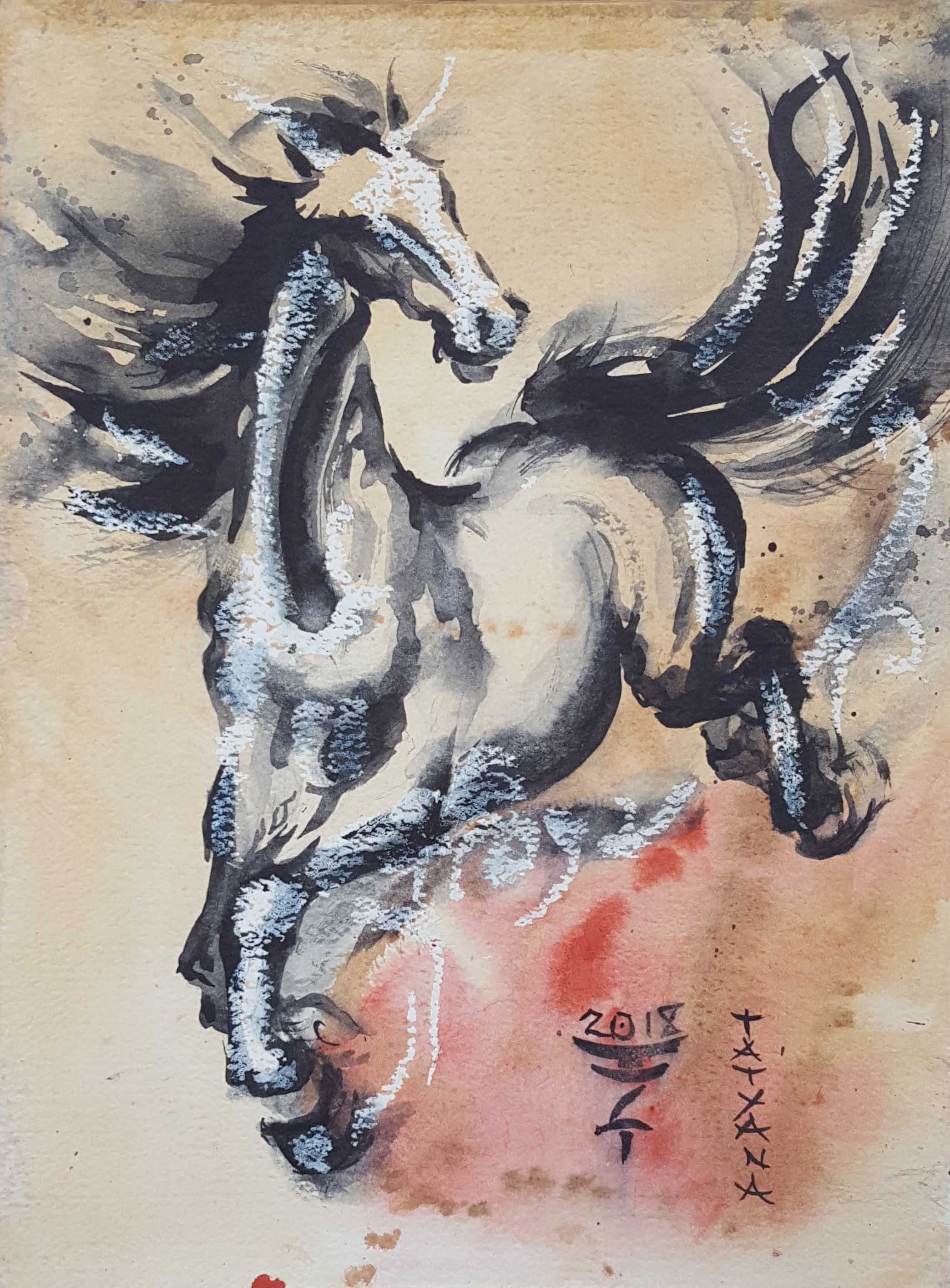2088x2830 Galloping Horses Chinese Ink Watercolor After Xu Beihong - Horse Galloping Painting