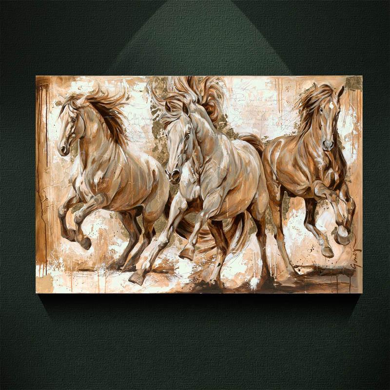 800x800 2018 Modern European Oil Painting Three Galloping Horse Print - Horse Galloping Painting