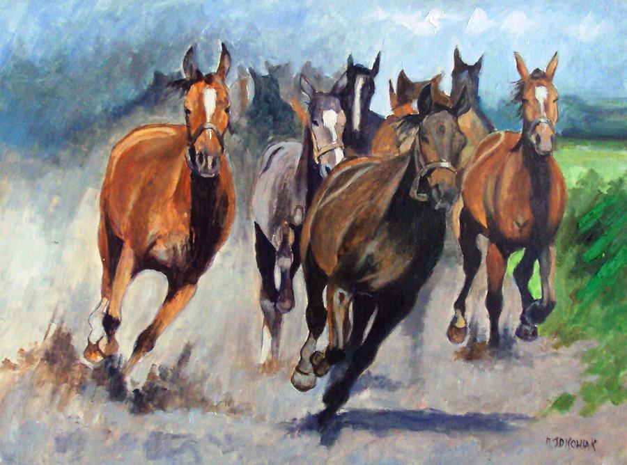 900x668 Horses In Gallop Painting By Mariusz Idkowiak - Horse Galloping Painting