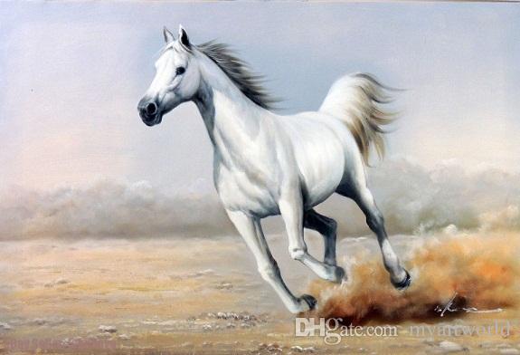 575x392 Online Cheap Framed White Horse Galloping Classic Modern Equine - Horse Galloping Painting