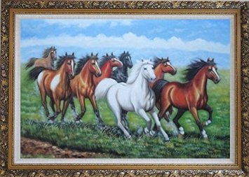 355x253 Buy Framed Oil Painting 24ampquotx36ampquot Eight Colorful Horses - Horse Galloping Painting