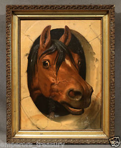 244x300 20th Century Oil Painting Of Horse Head Peeking Through Window - Horse Head Painting