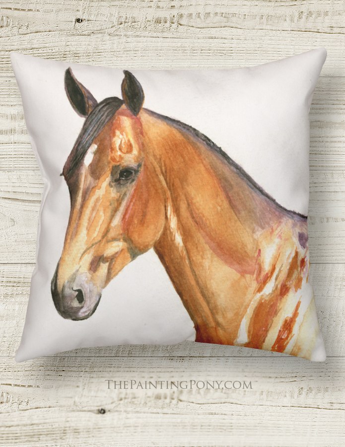 695x900 Bay Horse Head Art Equestrian Throw Pillow - Horse Head Painting