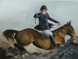 300x227 Art Original Oil Painting - Horse Jumping Painting