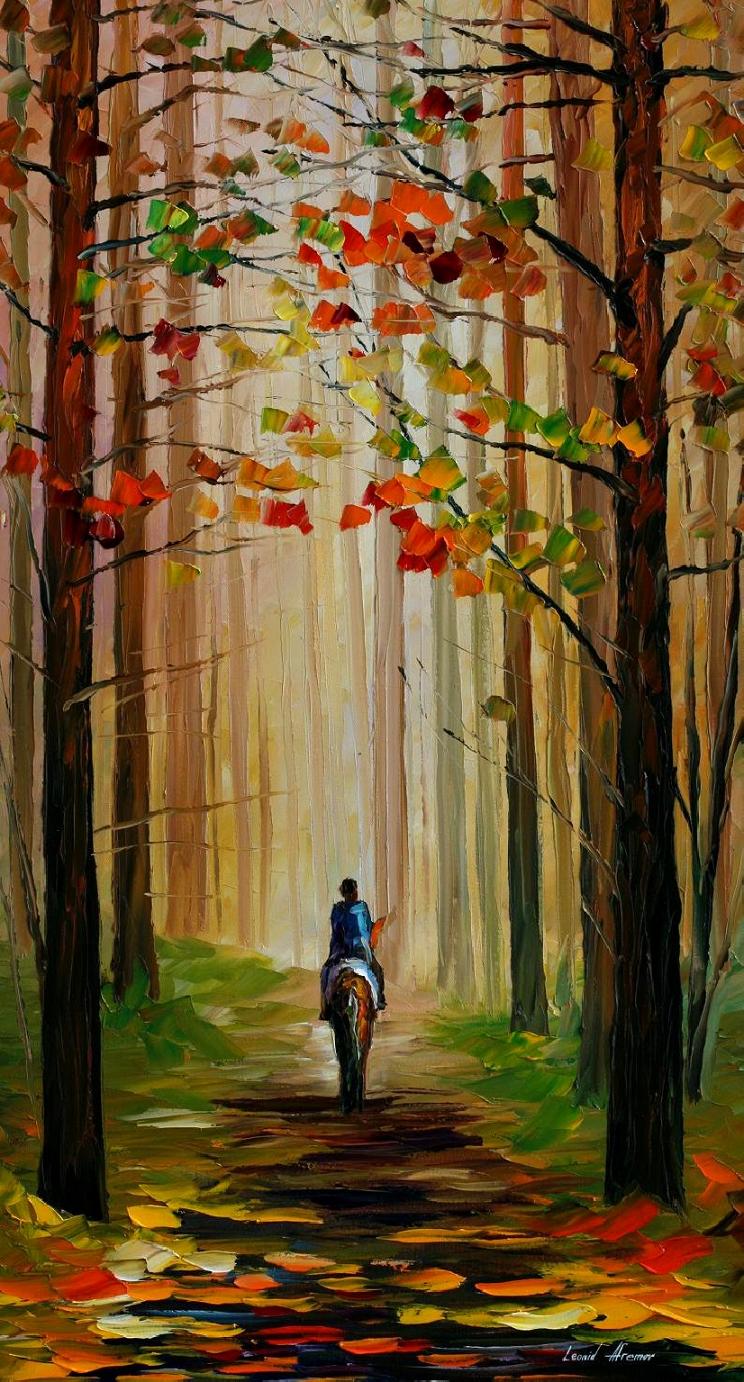 744x1382 Autumn Stroll On A Horse Palette Knife Oil Painting On Canvas By - Horse Oil Painting On Canvas