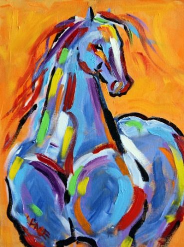 369x495 Orange Horse Abstract Horse Painting By Texas Artists Laurie Pace - Horse Painting Artists