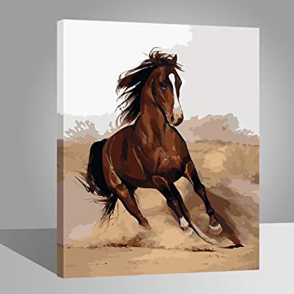425x425 With Wood Frame, Running Horse Wood Frame, Paint By Numbers Diy - Horse Painting Games
