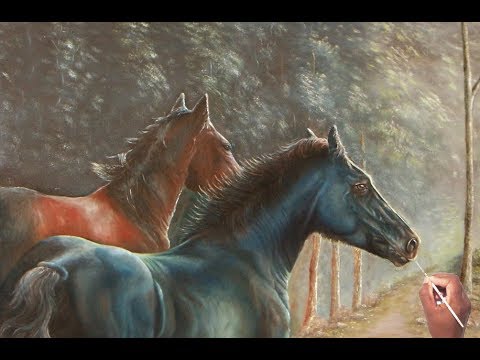 480x360 Horse Painting On Canvas Two Horses In A Beautiful Nature Oil - Horse Painting On Canvas