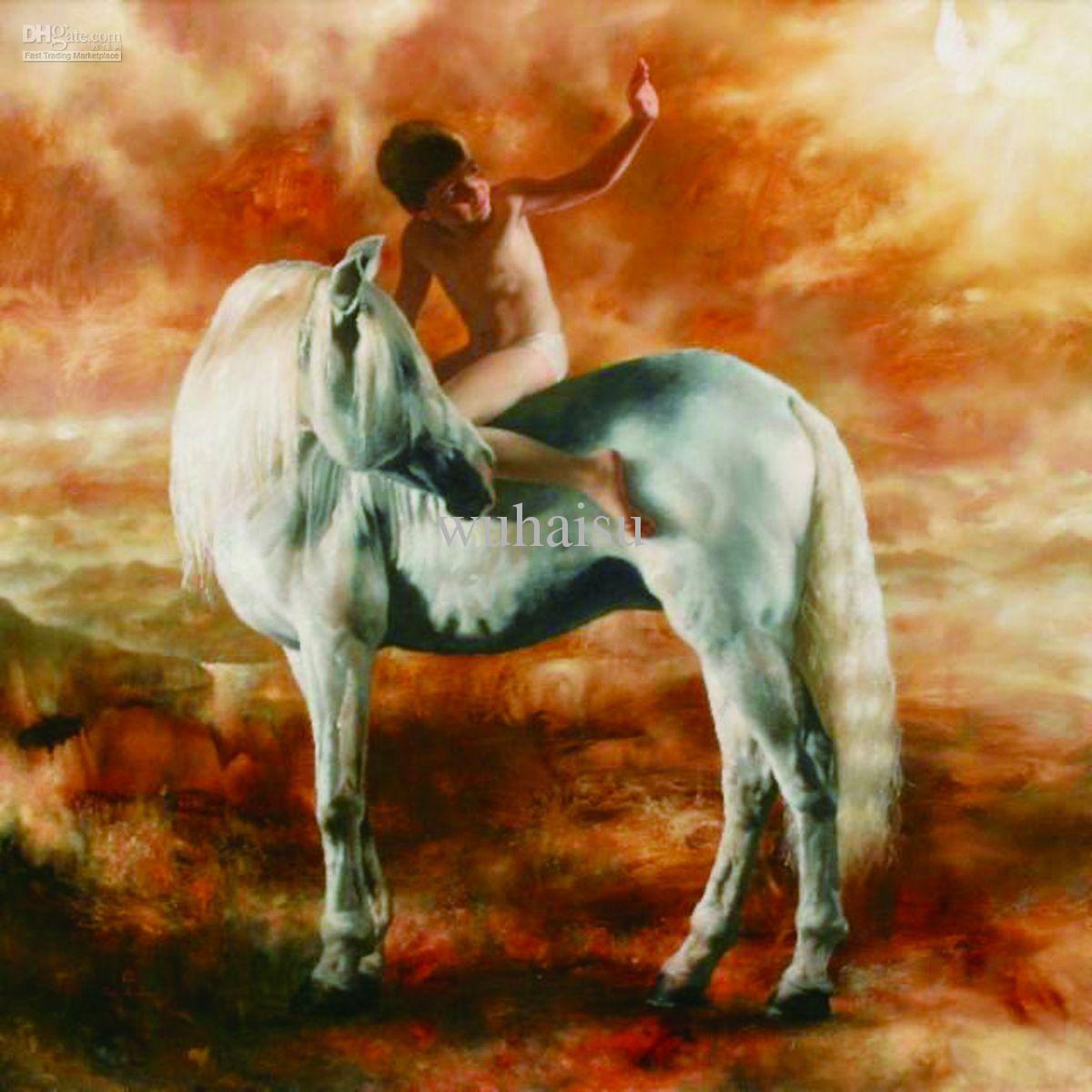 1200x1200 2018 Handcraft Animal Oil Painting On Canvas The Little Boy Riding - Horse Painting On Canvas