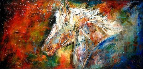 500x244 Shop Horses, White Horse, Running, Lucky, Vastu, Animals, Birds - Horse Painting On Canvas