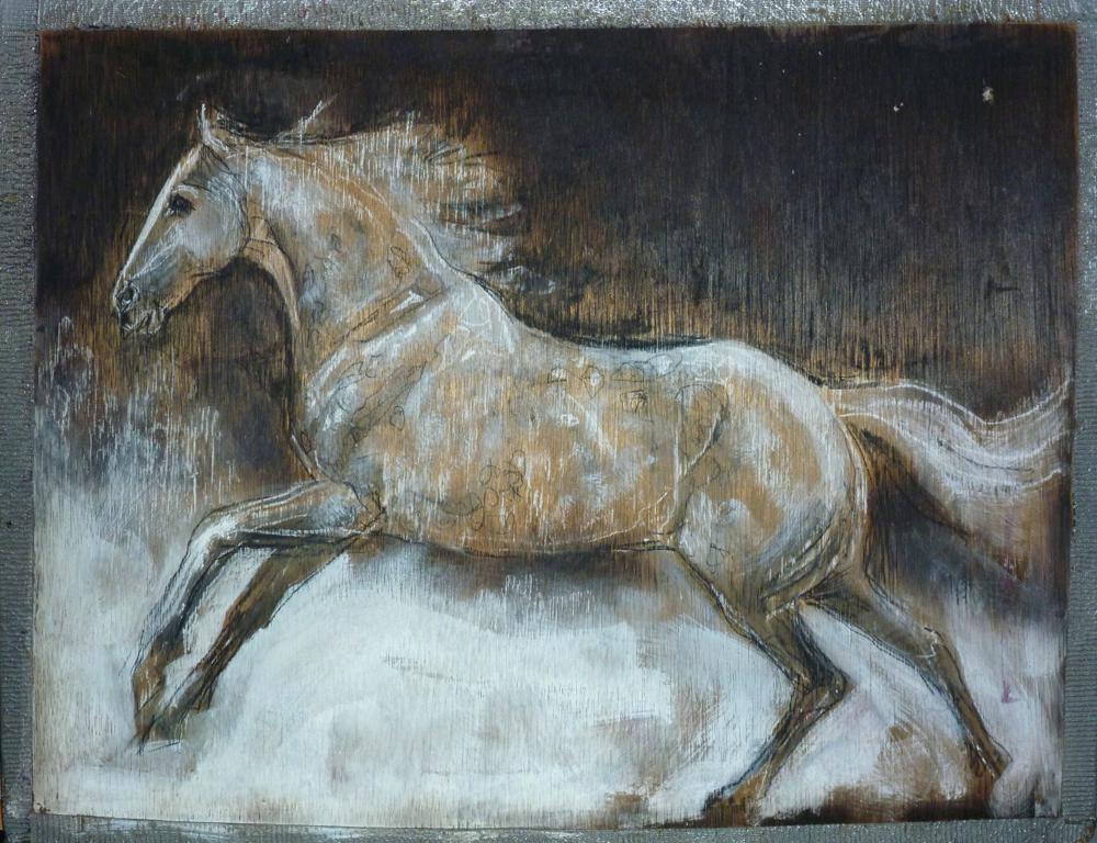 1000x768 Horse Painting On Wood Drawing Charcoal Chalk And Paint By Heather - Horse Painting On Wood
