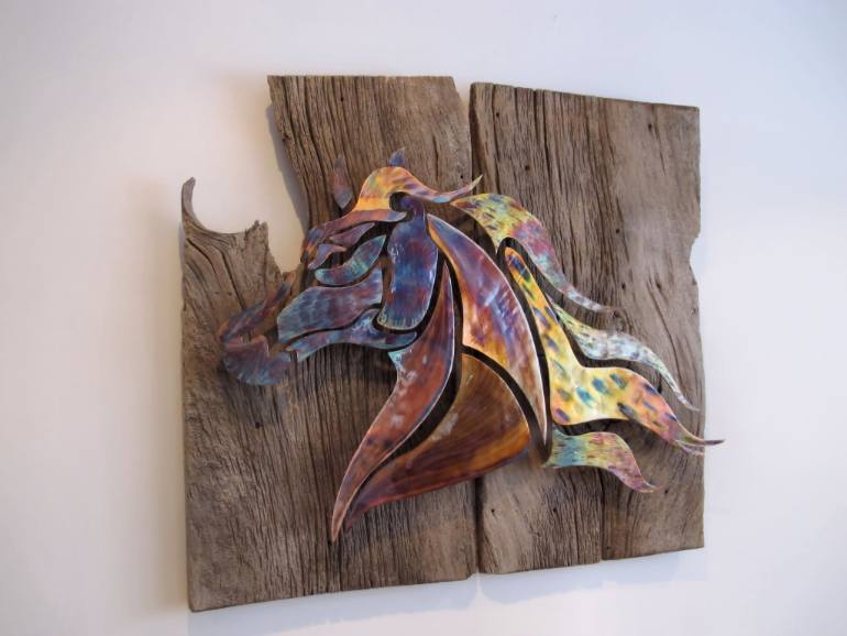 770x578 Saatchi Art Horse Head Flame Painted On Old Barn Wood Sculpture - Horse Painting On Wood