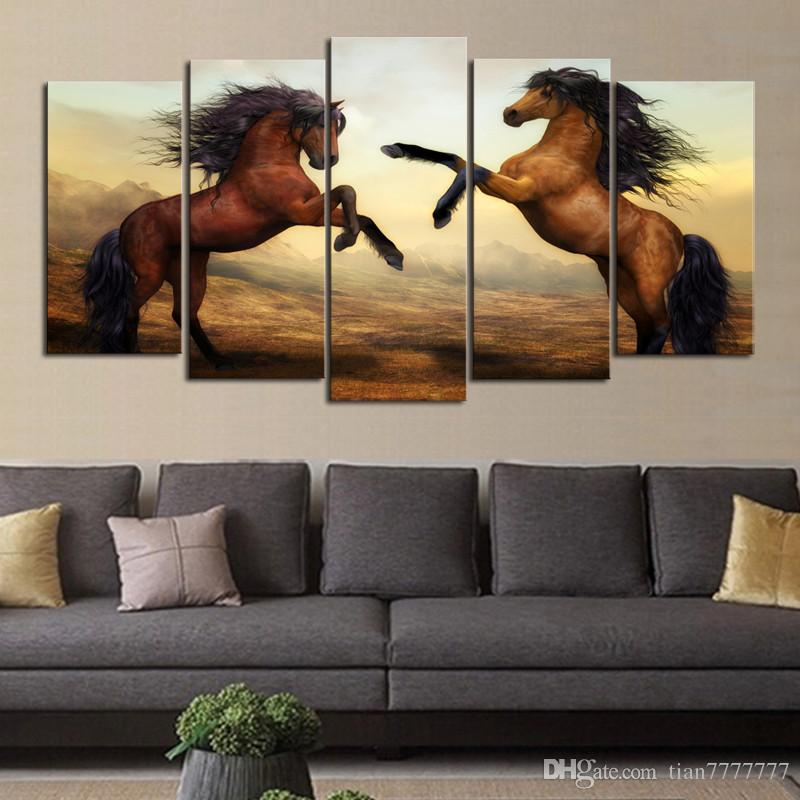 800x800 5 Panels Brown Horse Picture Print Painting Modern Canvas Wall Art - Horse Painting Online
