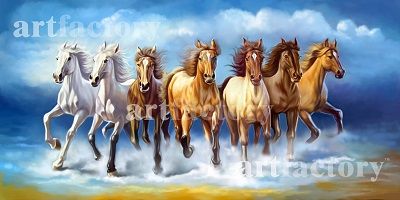 400x200 Vastu Running Seven Horse Painting Horses Running Free - Horse Painting Online