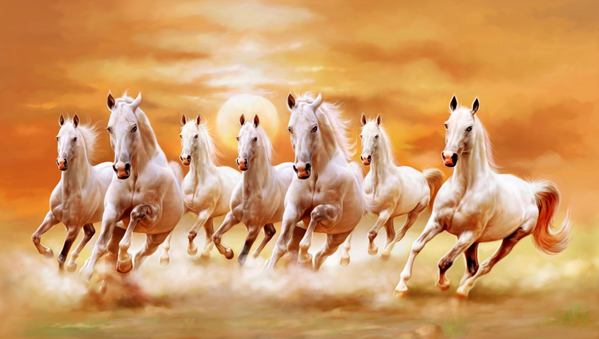 2000x1133 Vastu Seven Horse Painting Horse, Painting Wallpaper - Horse Painting Online