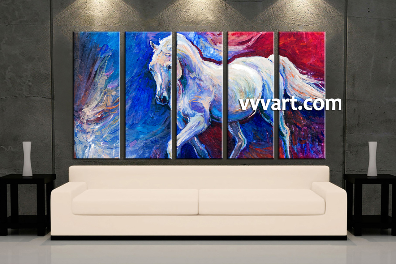 1280x854 5 Piece Blue Horse Wildlife Multi Panel Canvas - Horse Panel Painting
