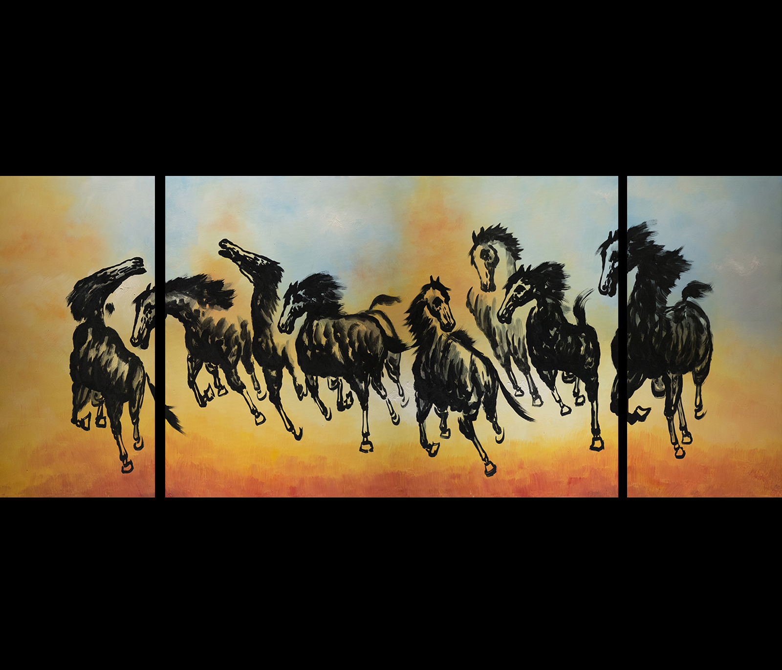 1600x1371 Asian Painting, Asian Wall Art, Horse Painting - Horse Panel Painting