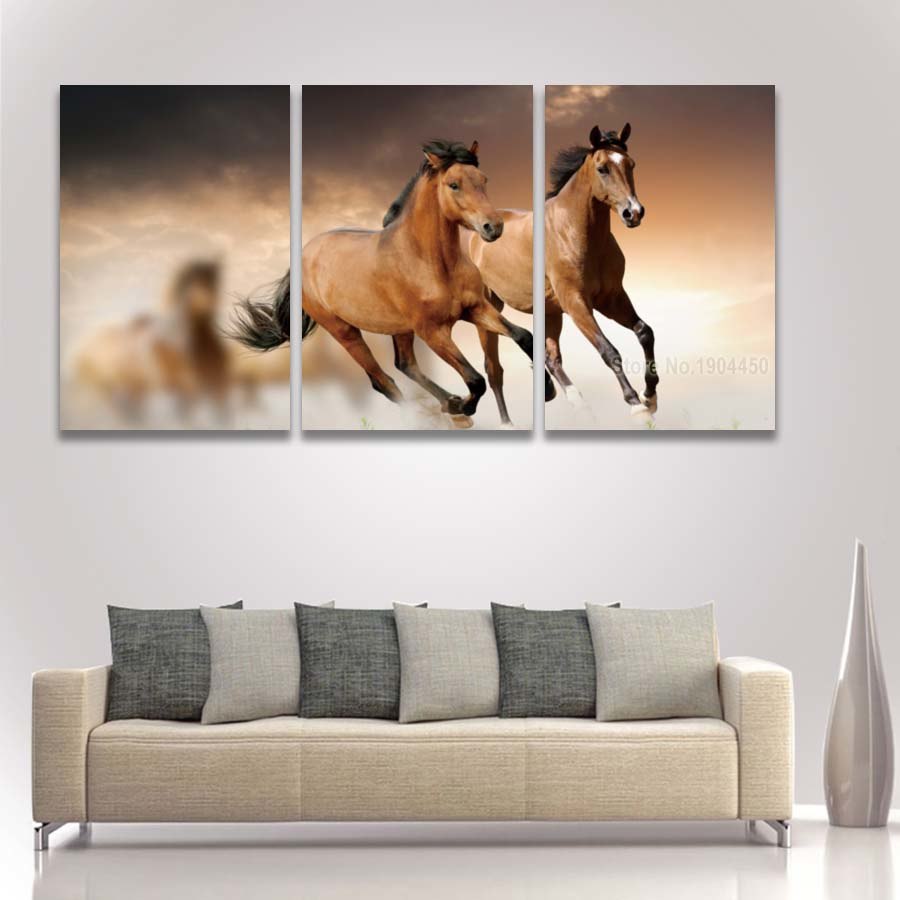 900x900 Printed 3 Panel Painting On Canvas Art Running Horse Landscape - Horse Panel Painting