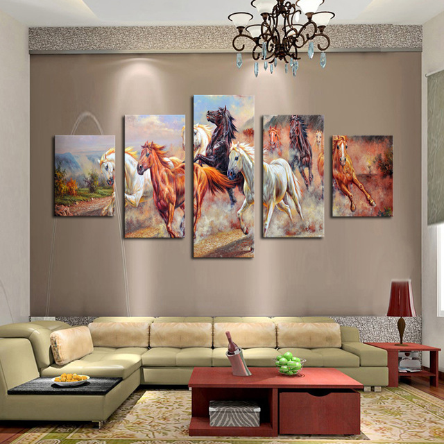 640x640 Unframed 5 Panels Canvas Print Painting Modern Running Horse - Horse Panel Painting