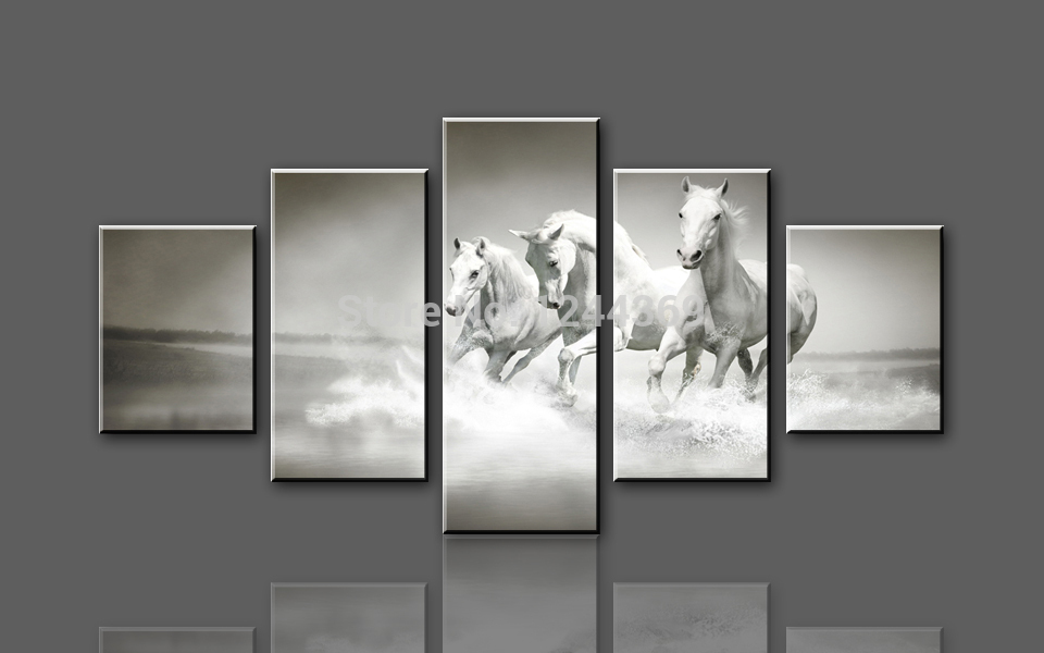 960x600 Wall Art Designs Black And White Canvas Wall Art White Horse - Horse Panel Painting