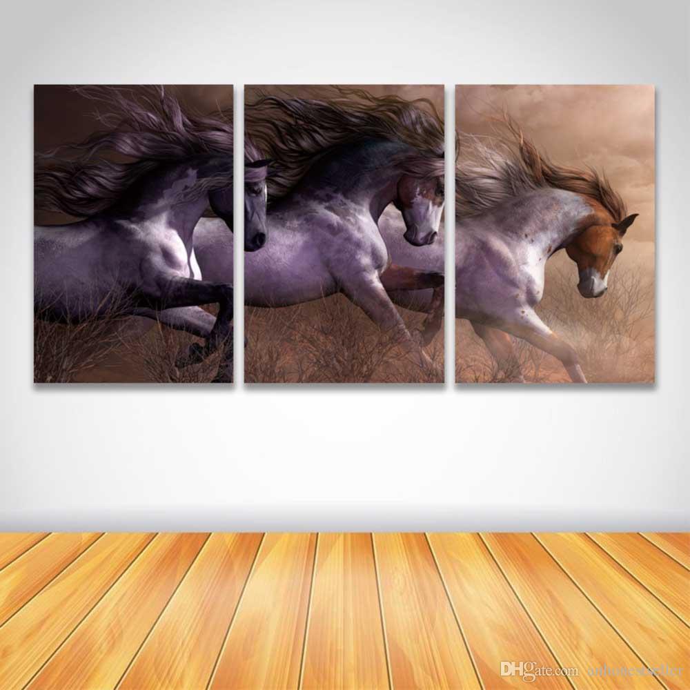 1000x1000 2018 Print 3 Panel Modern Canvas Art Running Horse Painting Animal - Horse Panel Painting