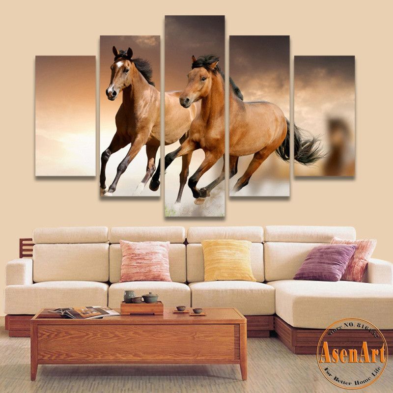 800x800 5 Panel Canvas Art Running Horse Painting Animal Painting Print - Horse Panel Painting