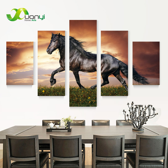 640x640 5 Panel Running Horse Wall Art Canvas Oil Painting Cuadros Home - Horse Panel Painting