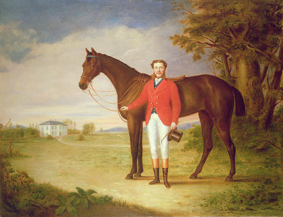 900x691 Portrait Of A Gentleman With His Horse Painting By English School - Horse Portrait Painting