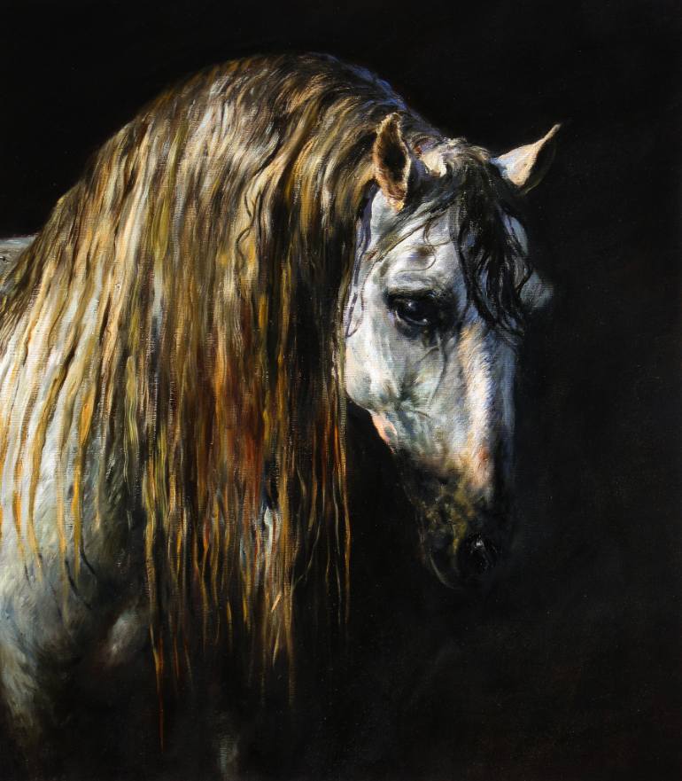 770x881 Saatchirt Horse Portrait In Black Painting By H - Horse Portrait Painting