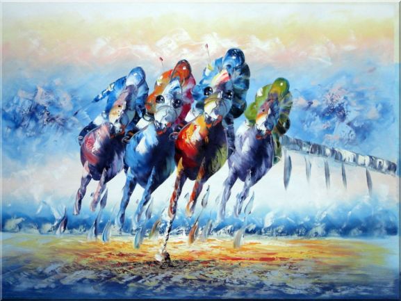 577x433 Horse Racing Oil Painting Portraits Animal Modern 36 X 48 Inches - Horse Racing Painting
