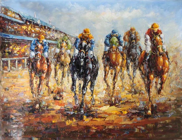 691x533 Horse Racing Paintings Om Amo355 - Horse Racing Painting