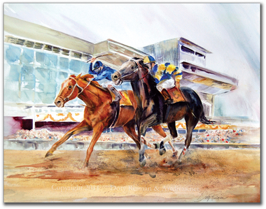 380x299 Original Horse Racing Painting By Dotty Reiman Titled Day - Horse Racing Painting