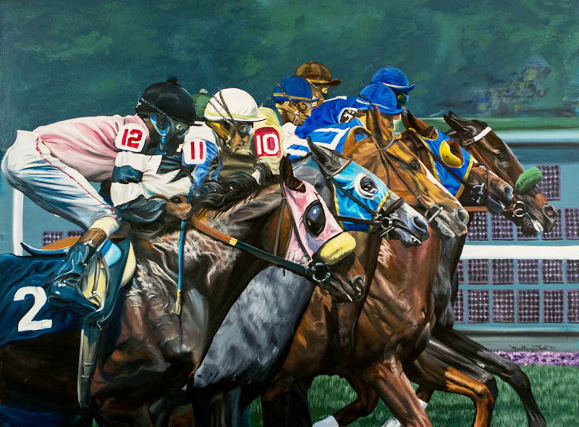 1920x1416 Race Horse Painting, And They Are Off By Martha J Dodd - Horse Racing Painting