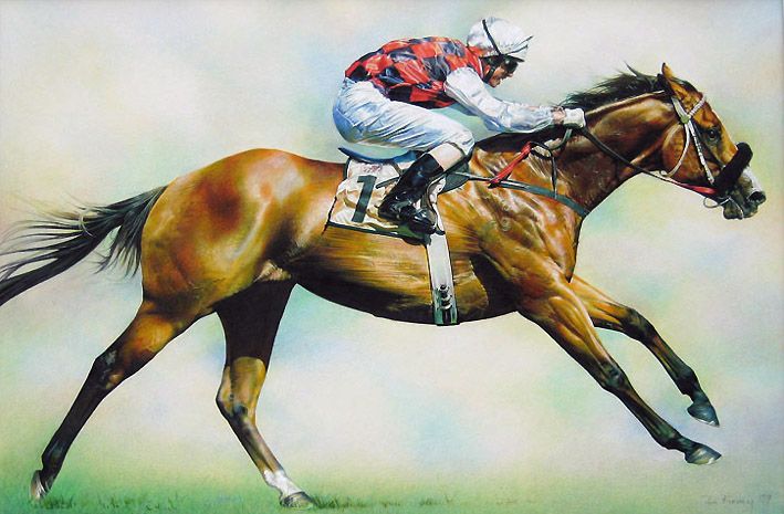 709x465 Takeover Target Original Painting, Horse Racing Art By Denise - Horse Racing Painting