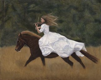325x260 Harmony, Painting Of A Woman On A Horse Riding Through A Field - Horse Riding Painting