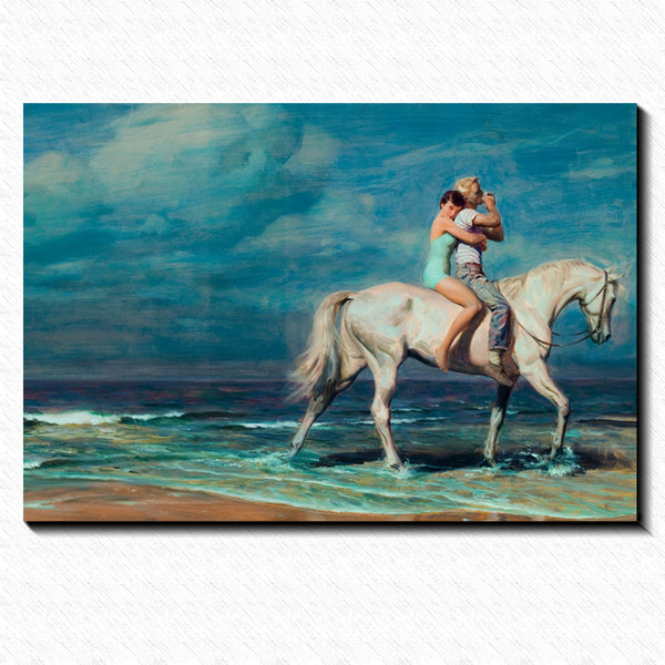 600x600 2018 Lovers Horseback Riding Painting Picture Canvas Poster Home - Horse Riding Painting