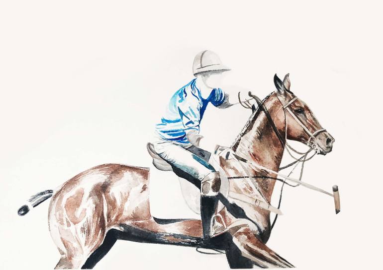 770x544 Saatchi Art Polo Pony Polo Horse Riding Watercolour Watercolor - Horse Riding Painting