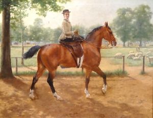 300x232 Fine Large 19th Century Lady Sidesaddle Horse Riding Hyde Park - Horse Riding Painting