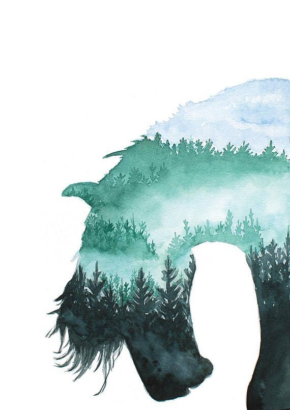 570x805 Horse Print, Forest Painting, Animal Print, Horse Painting - Horse Silhouette Painting