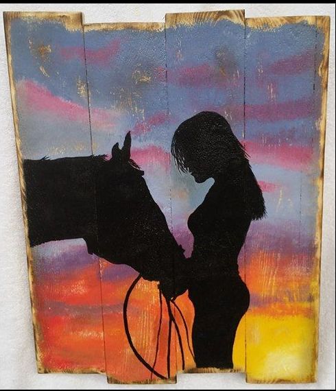 490x570 Silhouette Pallet Paintings - Horse Silhouette Painting