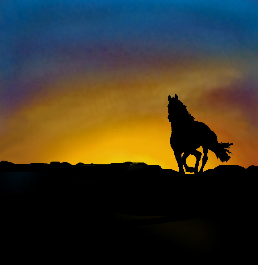 826x848 Sunset Horse Silhouette By Tiramora - Horse Silhouette Painting