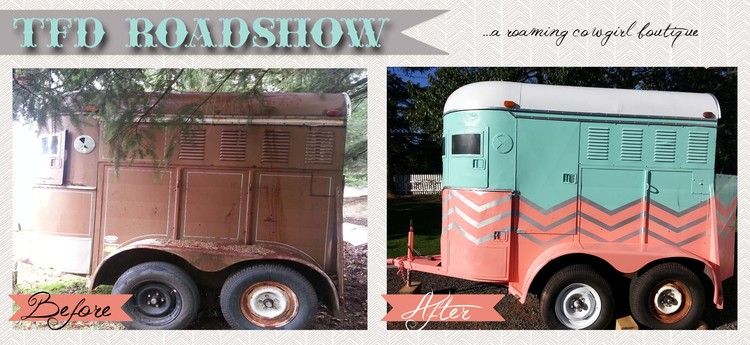 750x345 Roaming Cowgirl Boutique. Mobile Boutique. Glorified 2 Horse - Horse Trailer Painting
