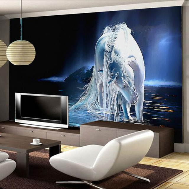 640x640 Customized Any Size White Horse Wall Art Painting Photo 3d Wall - Horse Wall Painting