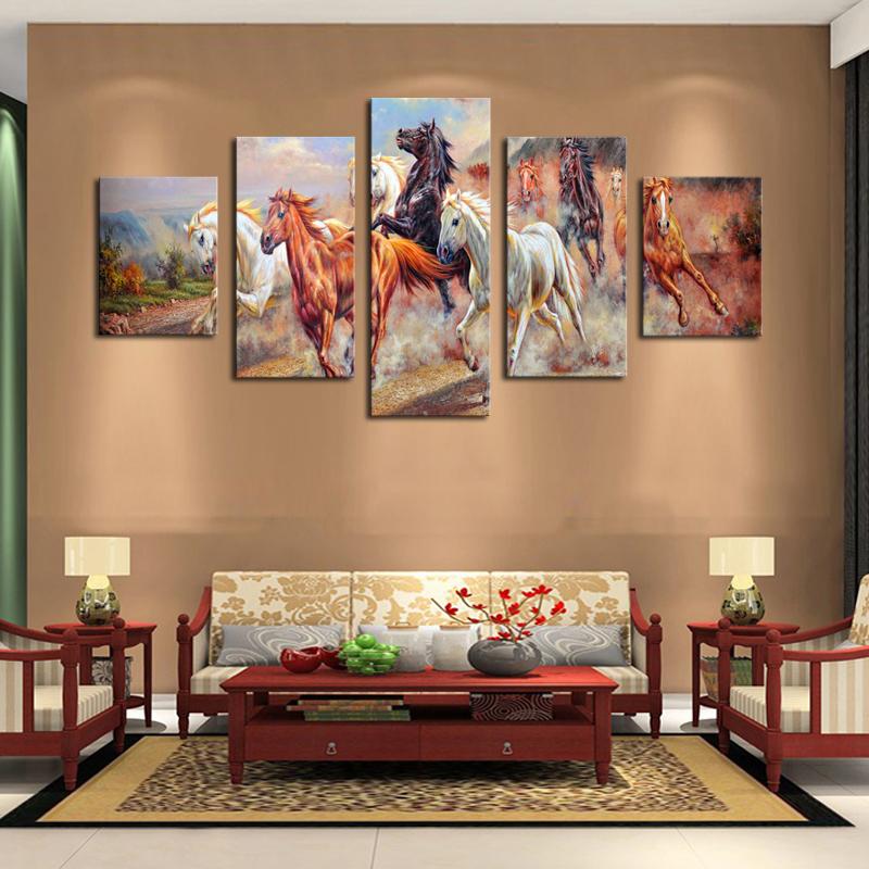 800x800 2018 5 Panel Wall Art Horses Painting Colorful Horse Modern Art - Horse Wall Painting