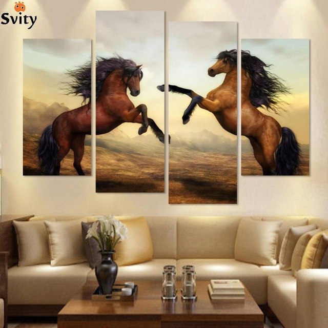 640x640 4 Pieces Running Horse Painting Modern Wall Painting Home Wall - Horse Wall Painting