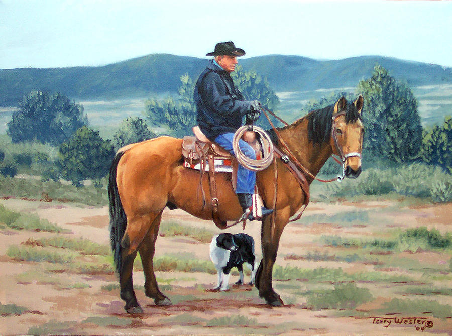 900x669 The Horseman Painting By Terry Wester - Horseman Painting