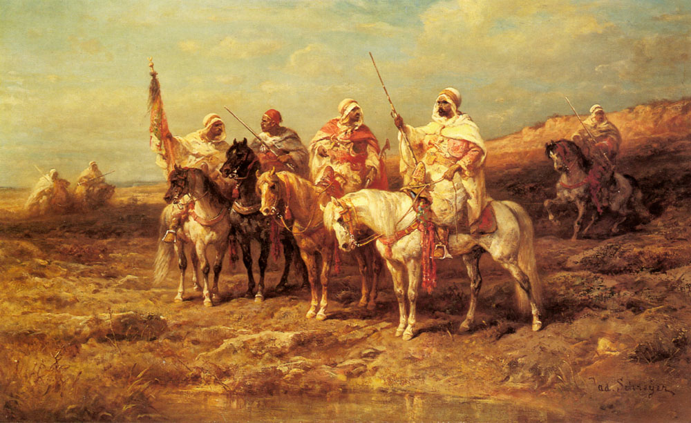 1000x613 Arab Horseman By A Watering Hole Painting Adolf Schreyer Oil - Horseman Painting