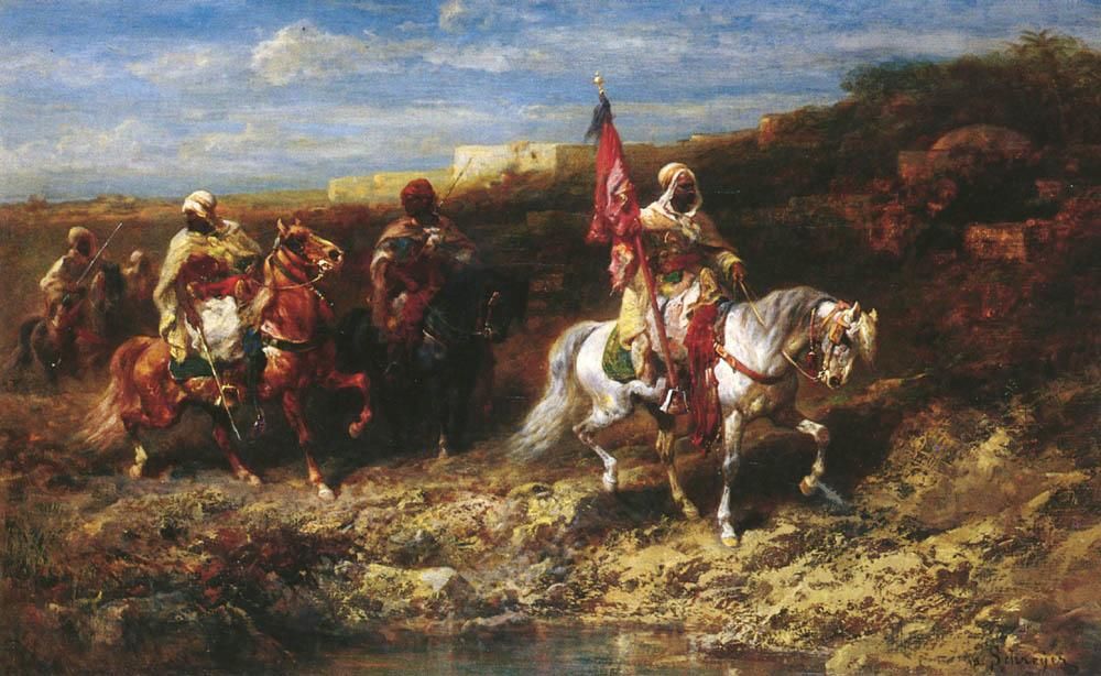 1000x614 Arab Horseman In A Landscape Adolf Schreyer - Horseman Painting