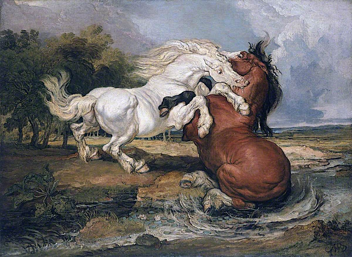 1200x876 Fighting Horses Painting James Ward Oil Paintings - Horses Painting Pictures